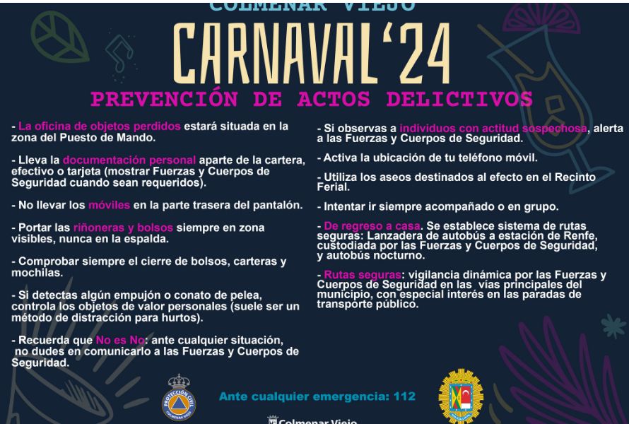 carnaval invierno colmenar viejo 2024 prevencion delincuencia