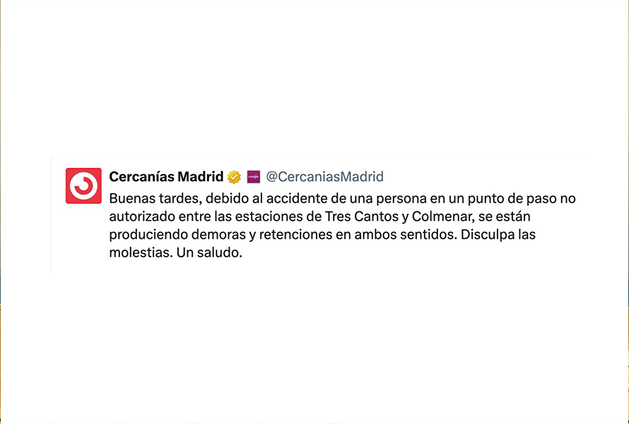 Accidente Cercanías Tres Cantos Twitter