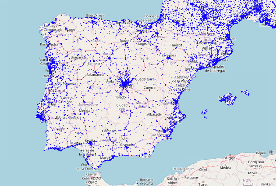 Mapa puntos de recarga en Europa
