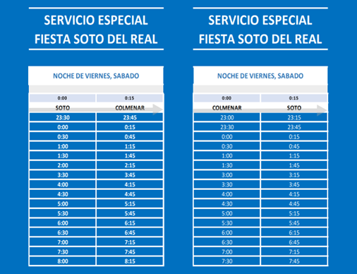 Servicio autobuses fiestas de Soto del Real