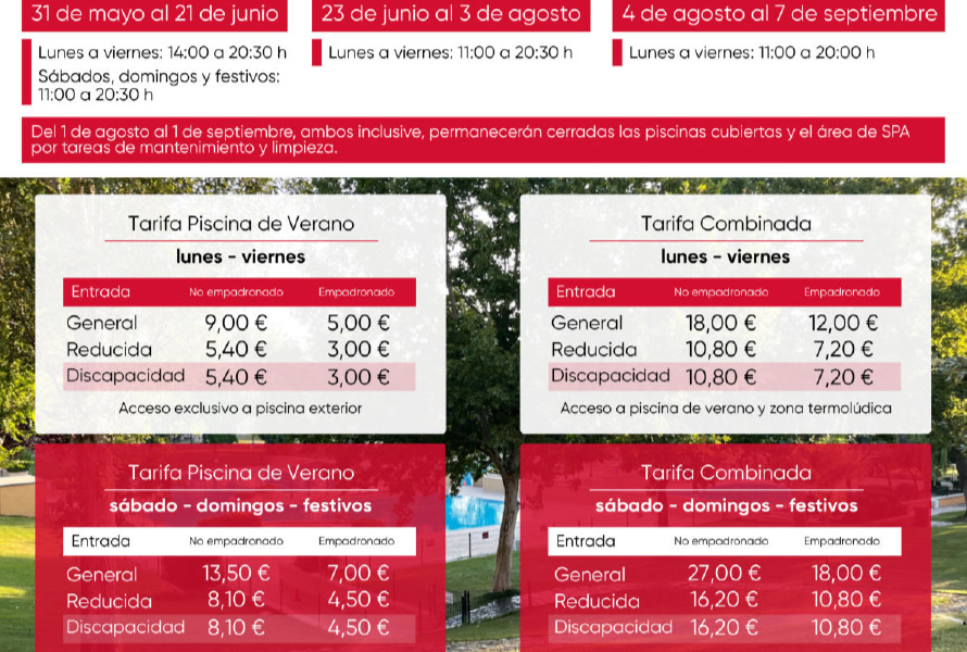 Tarifas y horario de las piscinas de San Sebastián de los Reyes